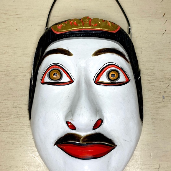 Vintage Indonesian King Dalem Topeng Dance Mask Hand Carved Painted